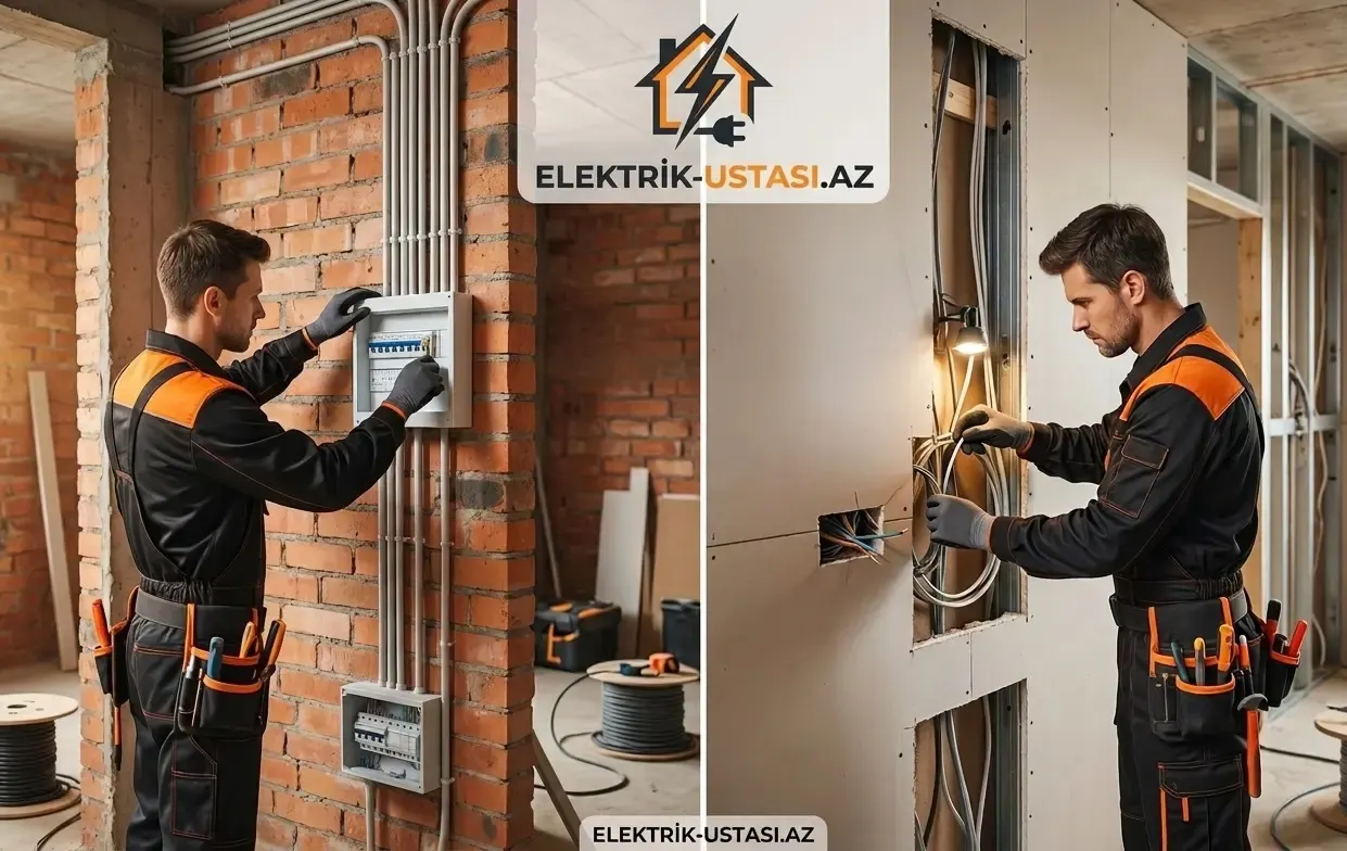 Gizli və açıq elektrik xətlərinin montajı